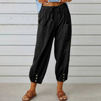 Pantalon large femme en coton, lin et élasthanne, du S au 5XL, noir