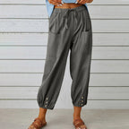 Pantalon large femme en coton, lin et élasthanne, du S au 5XL, gris foncé