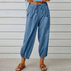 Pantalon large femme en coton, lin et élasthanne, du S au 5XL, bleu ciel