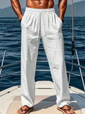 Pantalon en lin homme coupe large, du XS au 4XL, blanc