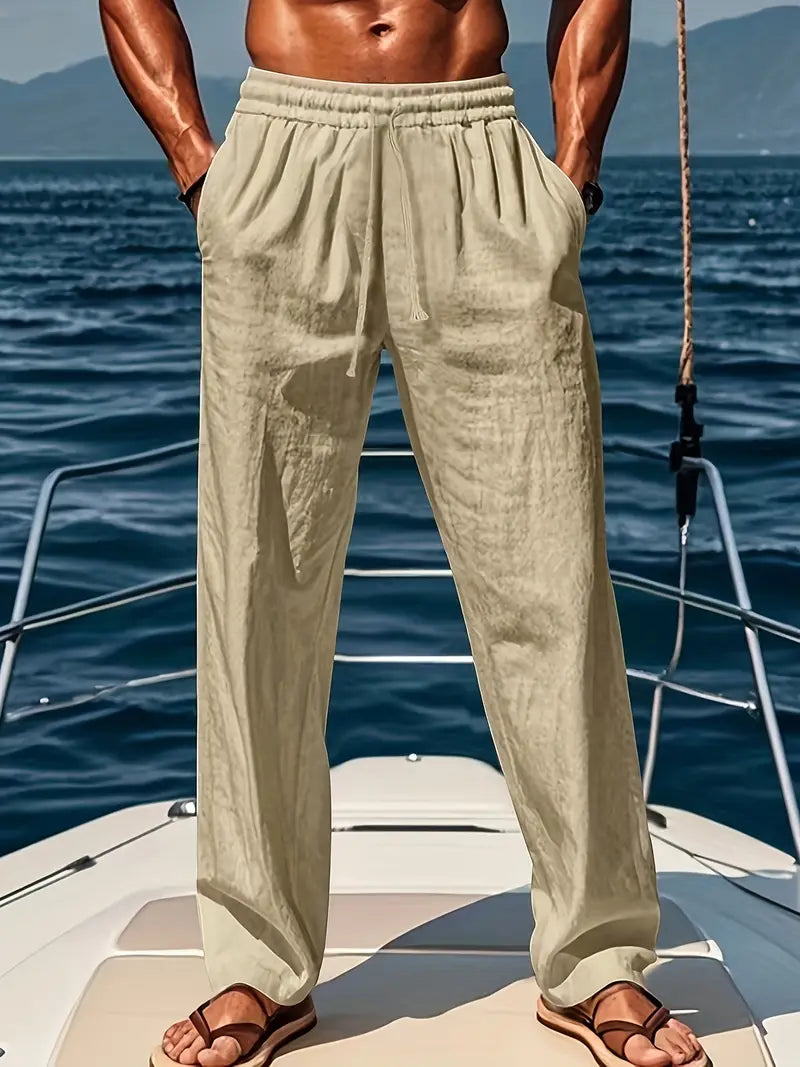 Pantalon en lin homme coupe large, du XS au 4XL, kaki