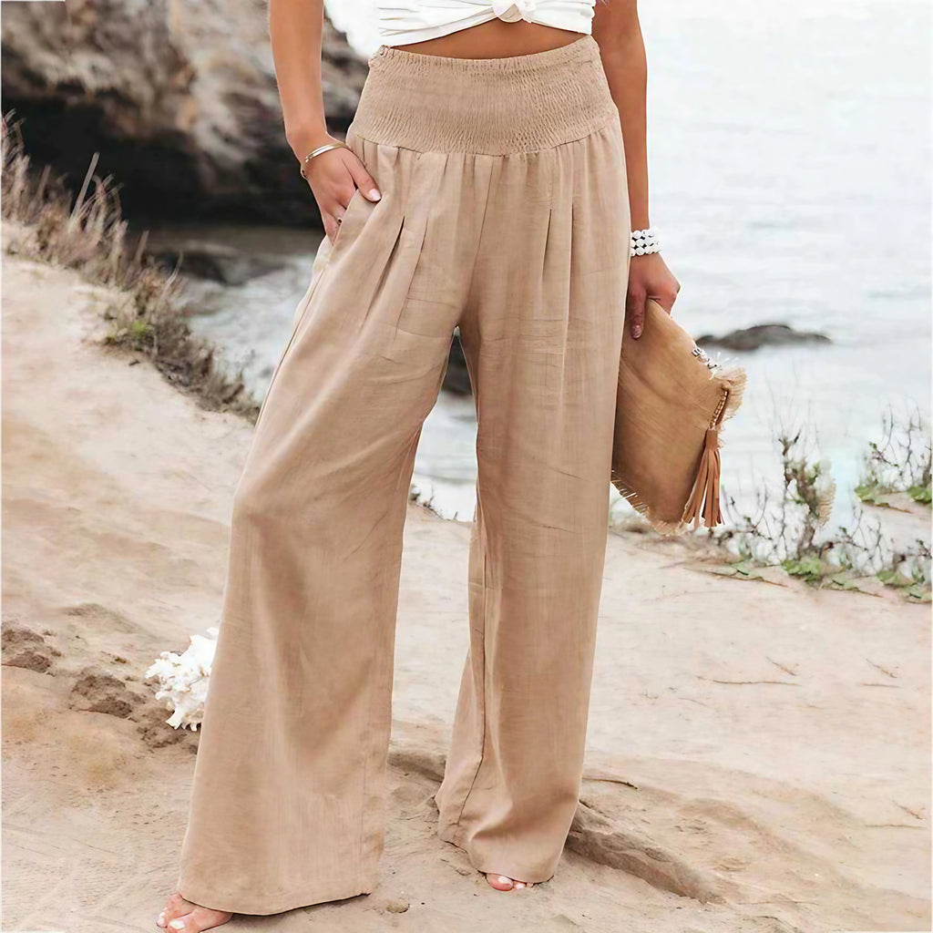 Pantalon large femme habillé, cinq coloris, du S au 3XL, beige