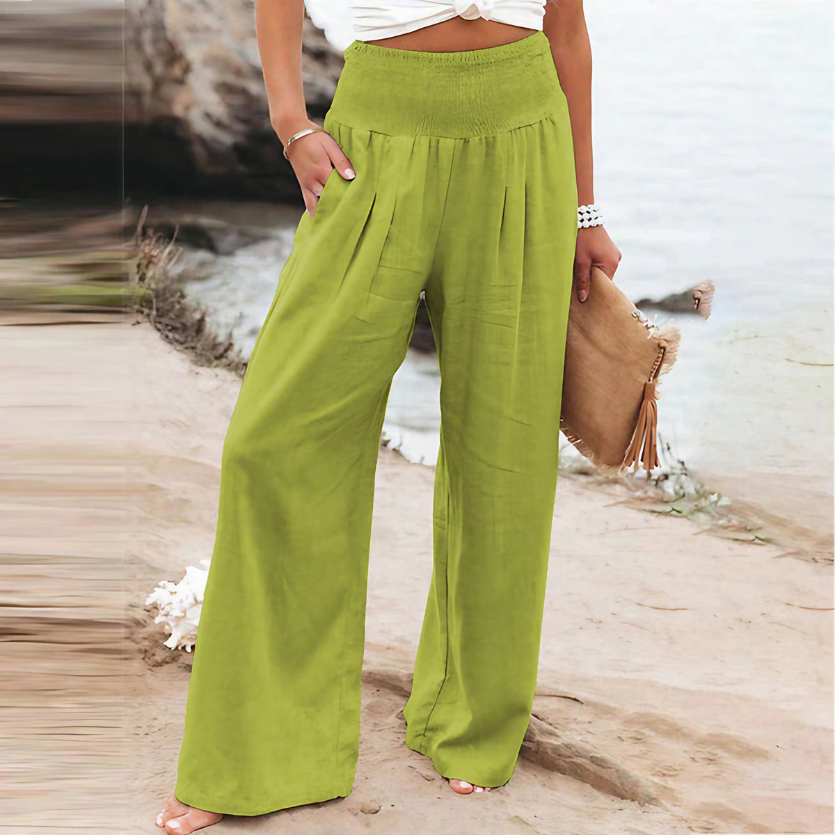 Pantalon large femme habillé, cinq coloris, du S au 3XL, vert