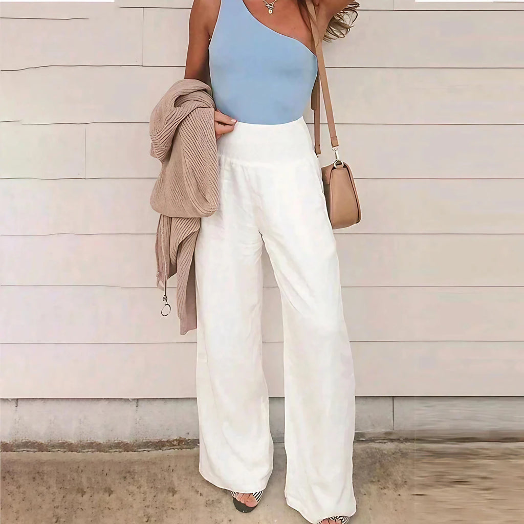 Pantalon large femme habillé, cinq coloris, du S au 3XL, blanc