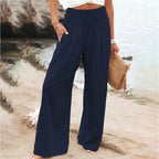 Pantalon large femme habillé, cinq coloris, du S au 3XL, bleu