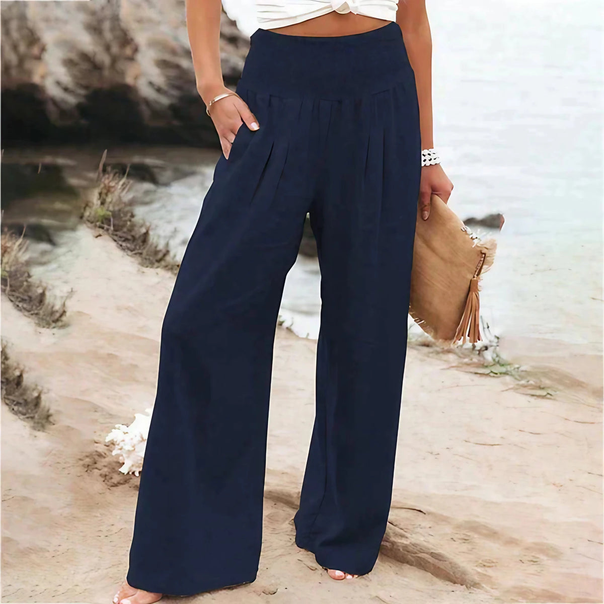 Pantalon large femme habillé, cinq coloris, du S au 3XL, bleu
