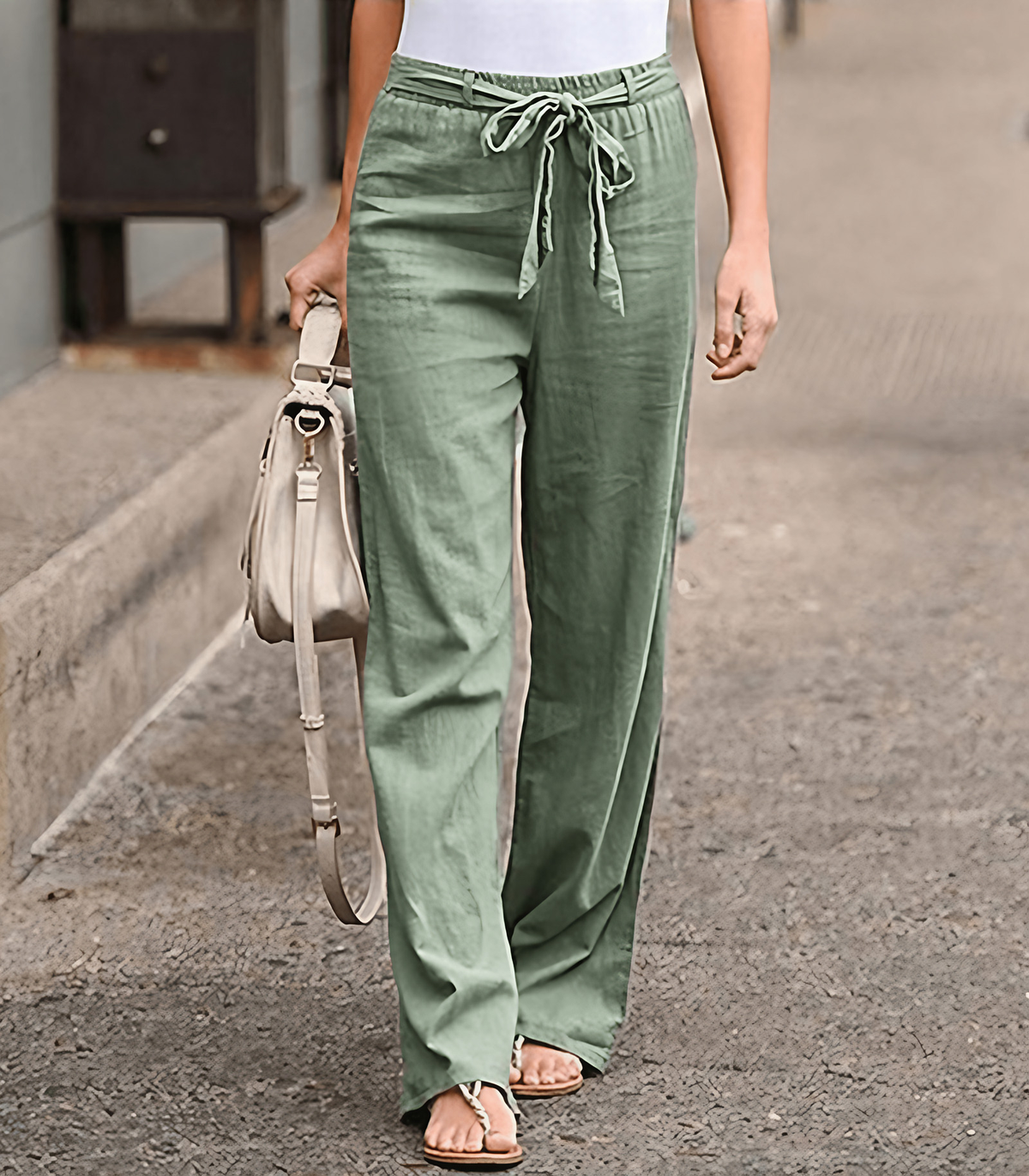 Pantalon large femme taille élastique à cordon, du S au 5XL, vert