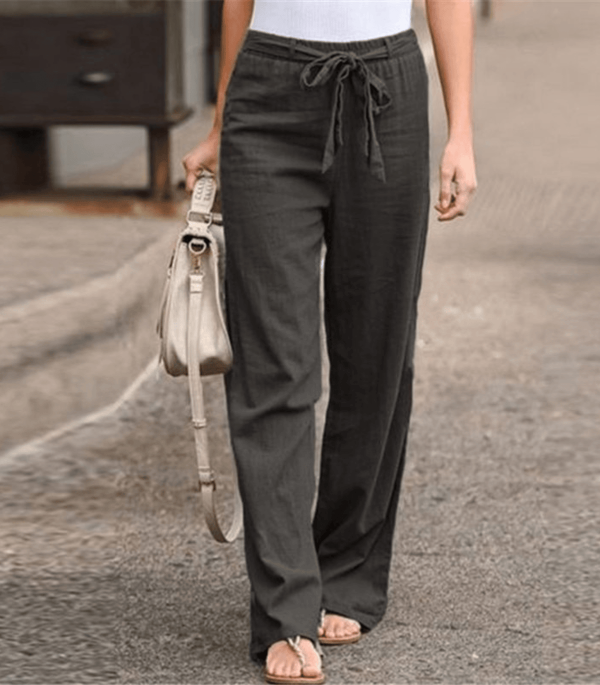 Pantalon large femme taille élastique à cordon, du S au 5XL