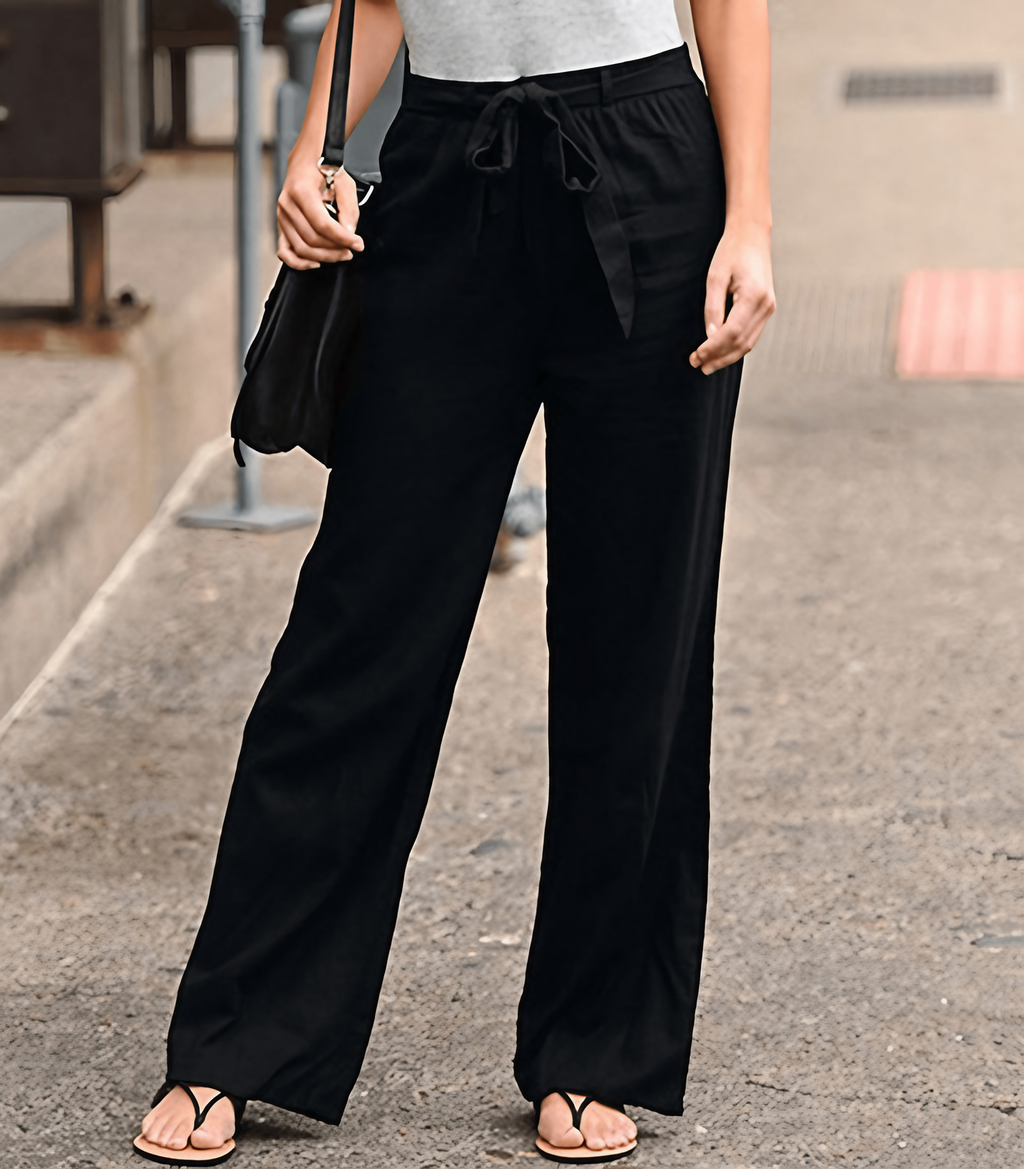 Pantalon large femme taille élastique à cordon, du S au 5XL, noir