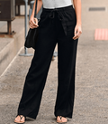 Pantalon large femme taille élastique à cordon, du S au 5XL, noir