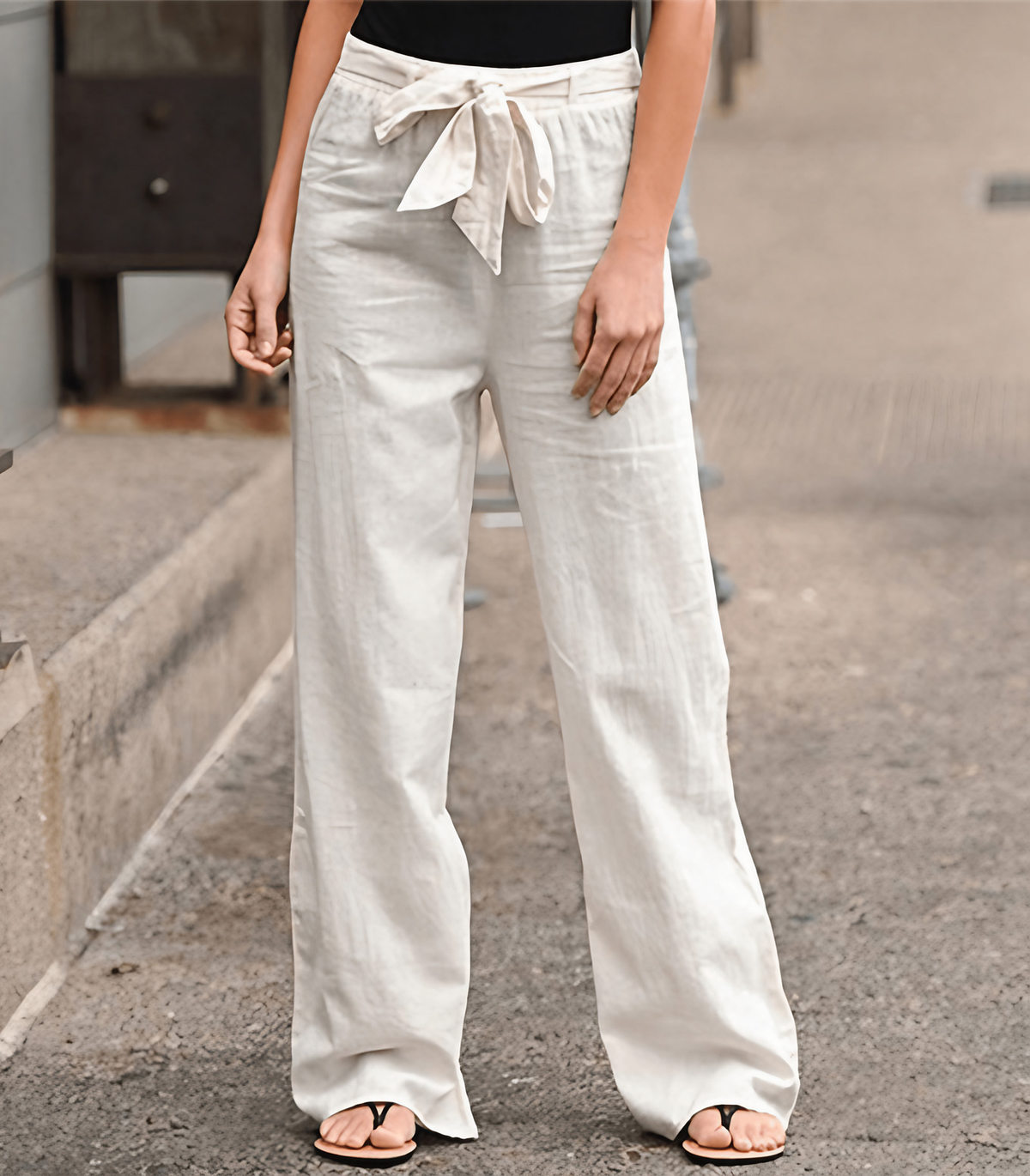 Pantalon large femme taille élastique à cordon, du S au 5XL, beige