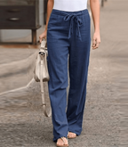 Pantalon large femme taille élastique à cordon, du S au 5XL, bleu