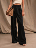 Pantalon large femme à plis, taille haute, douze coloris, noir