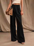 Pantalon large femme à plis, taille haute, douze coloris, noir