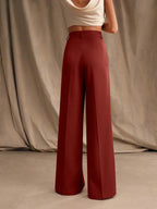 Pantalon large femme à plis, taille haute, douze coloris, rouge vin