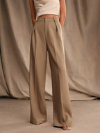 Pantalon large femme à plis, taille haute, douze coloris, kaki