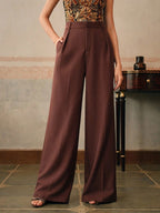Pantalon large femme à plis, taille haute, douze coloris, rouge brique