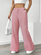 Pantalon large rayé femme, taille haute à cordon, poches