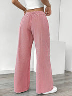Pantalon large rayé femme, taille haute à cordon, poches