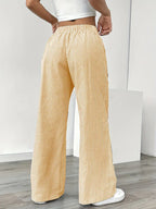 Pantalon large rayé femme, taille haute à cordon, poches