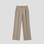 Pantalon large femme taille haute à plis, taupe clair