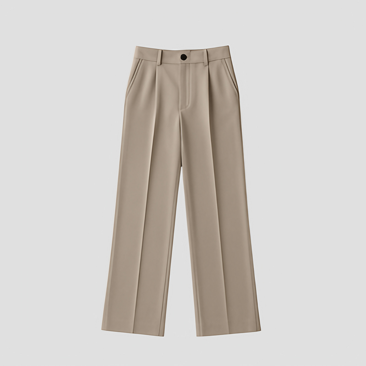 Pantalon large femme taille haute à plis, taupe clair