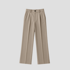 Pantalon large femme taille haute à plis, taupe clair