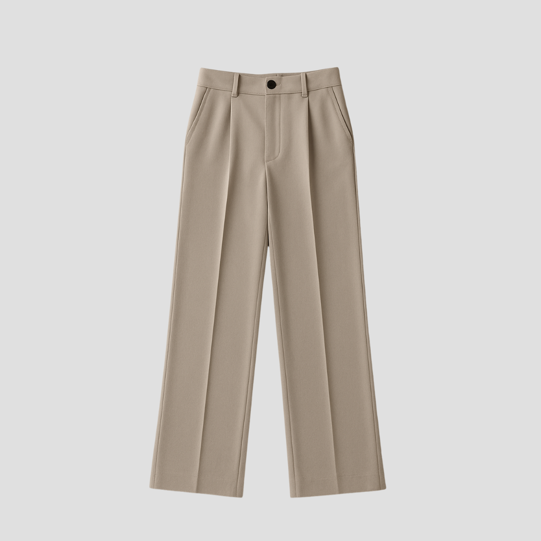 Pantalon large femme taille haute à plis, taupe clair
