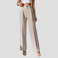 Pantalon large femme taille haute à plis, taupe clair, taupe clair
