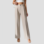 Pantalon large femme taille haute à plis, taupe clair, taupe clair