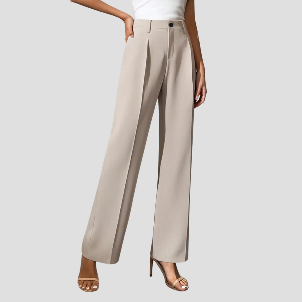 Pantalon large femme taille haute à plis, taupe clair