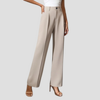 Pantalon large femme taille haute à plis, taupe clair