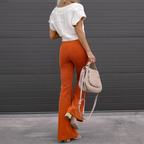 Pantalon large femme taille haute, bouton et zip, du S au 3XL
