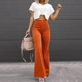 Pantalon large femme taille haute, bouton et zip, du S au 3XL, orange