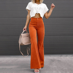 Pantalon large femme taille haute, bouton et zip, du S au 3XL, orange