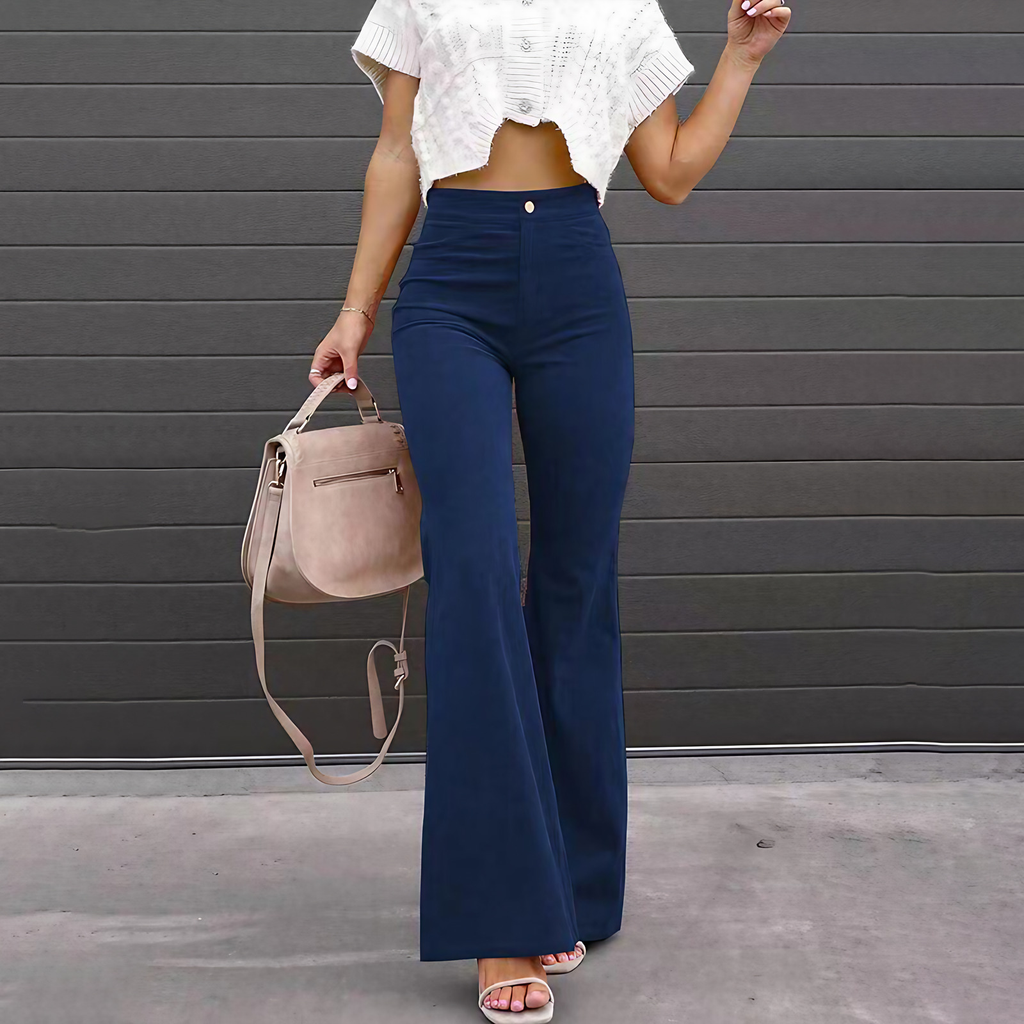 Pantalon large femme taille haute, bouton et zip, du S au 3XL, bleu roi