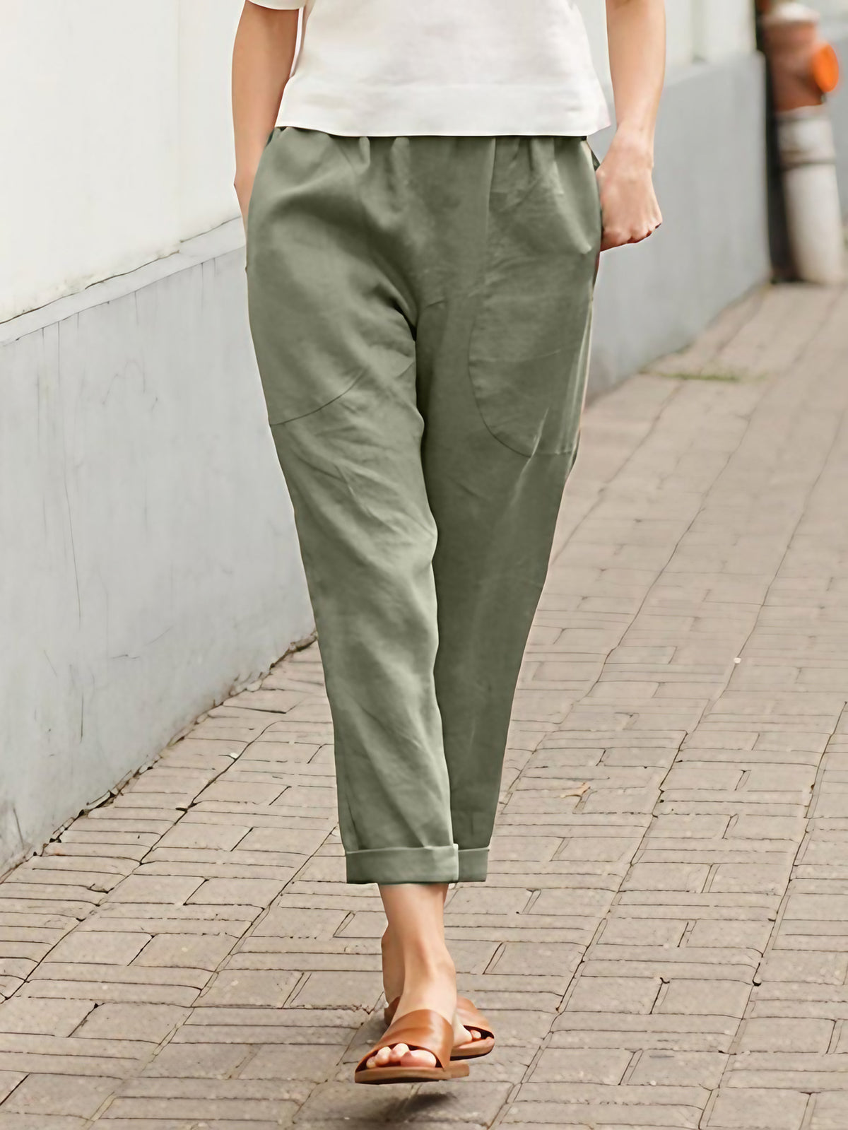 Pantalon large évasé femme, sept coloris, du 32 au 58, vert