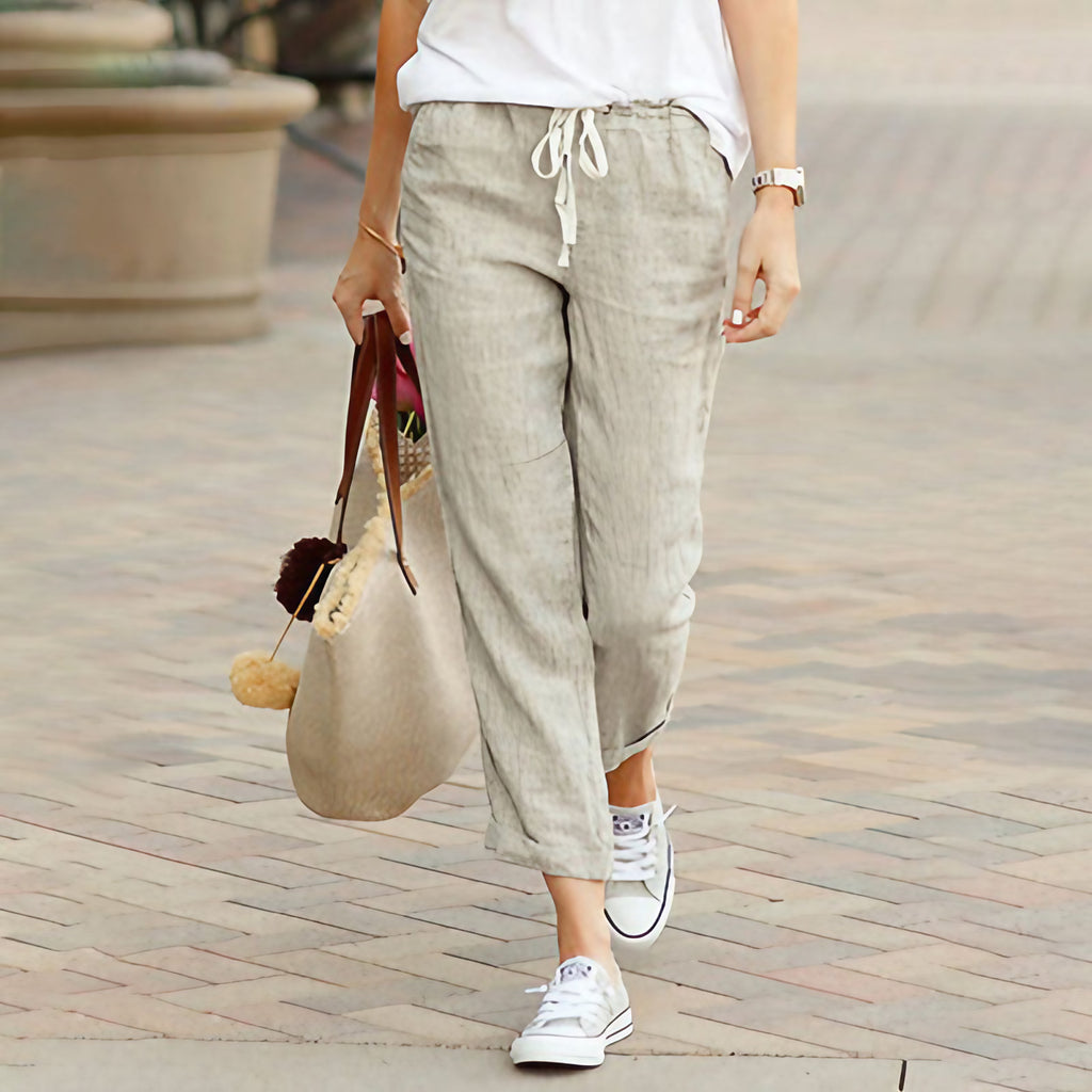 Pantalon droit femme à cordon de serrage, du S au 5XL, kaki