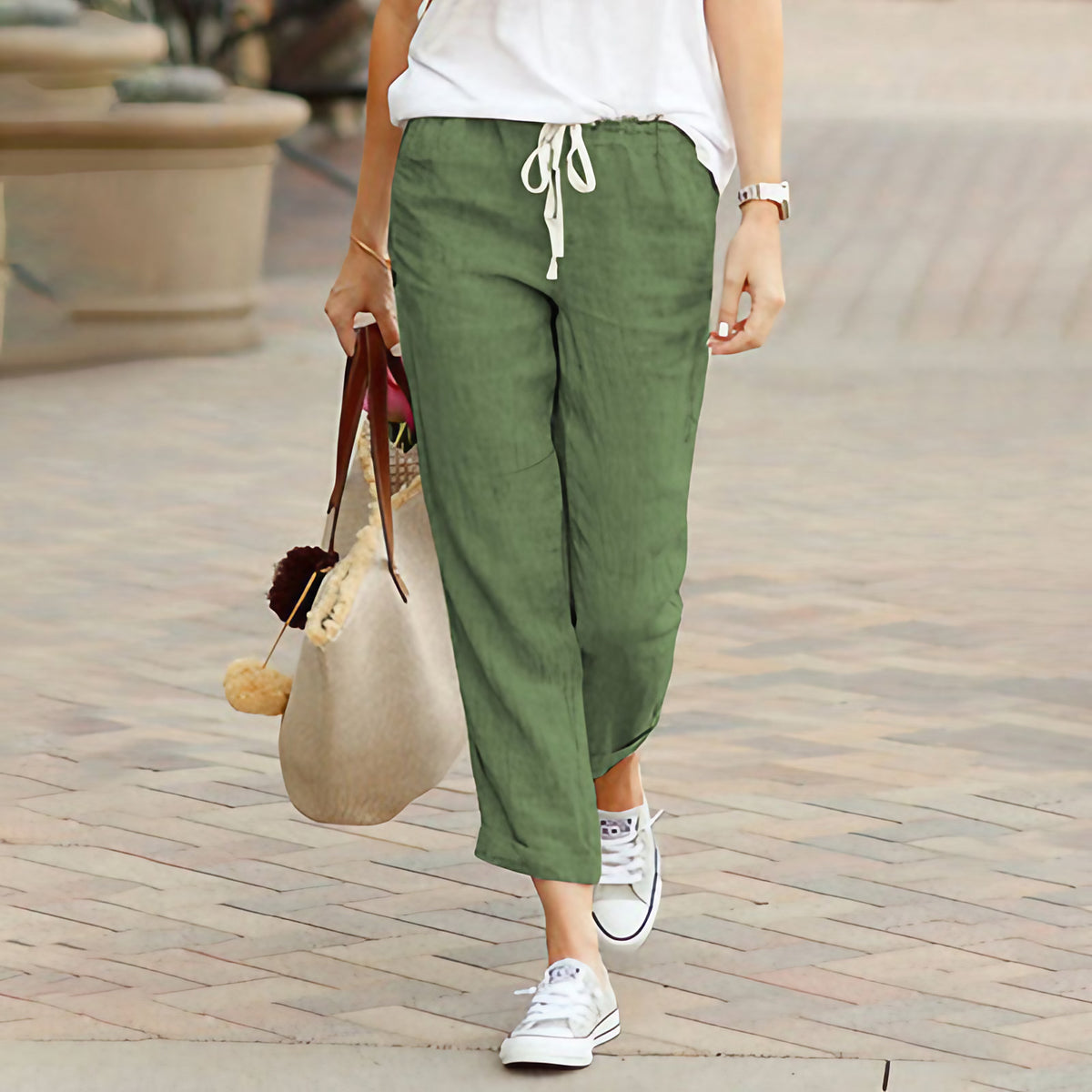 Pantalon droit femme à cordon de serrage, du S au 5XL, vert