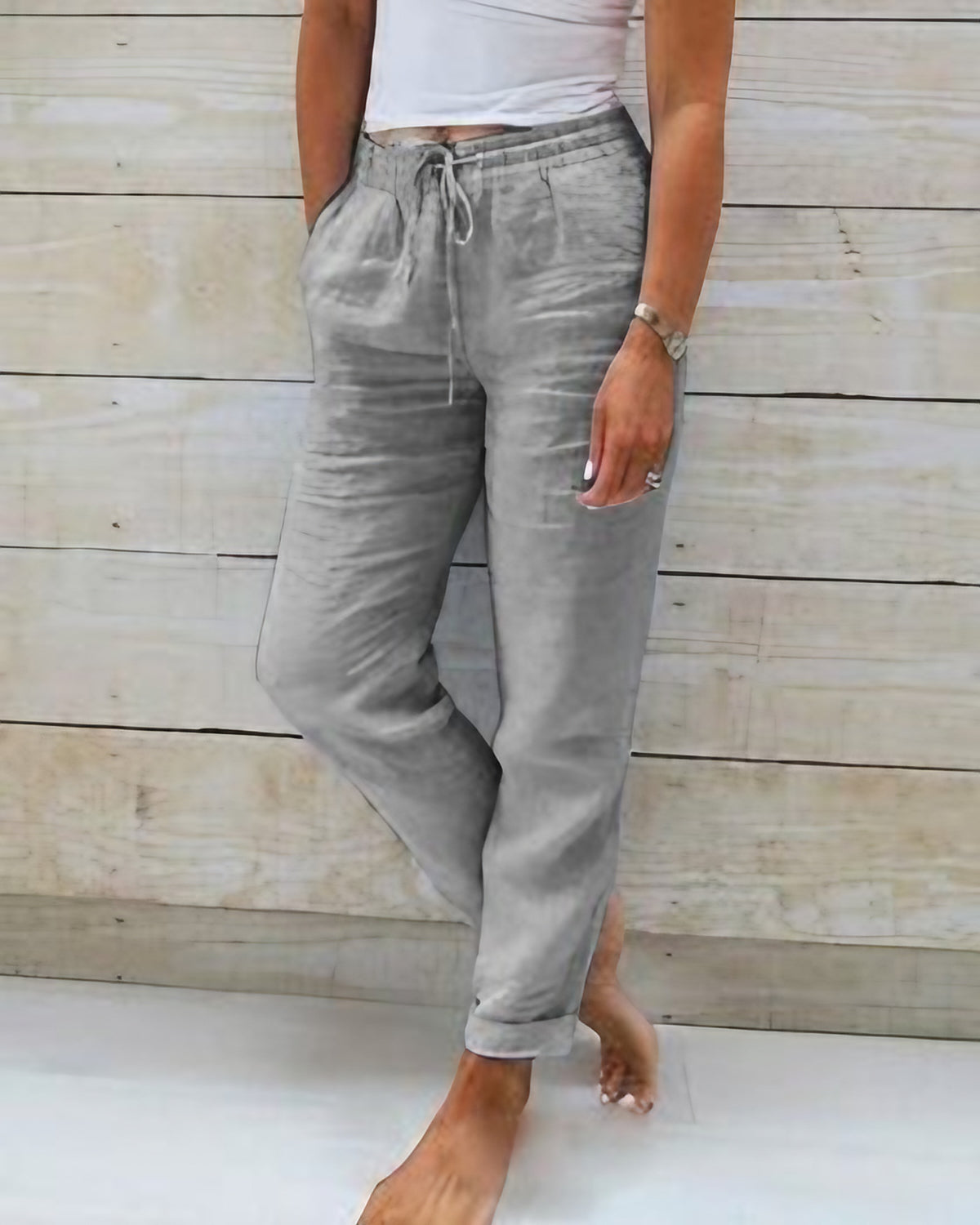 Pantalon ample femme à taille élastique, six coloris, du XS au 3XL, gris