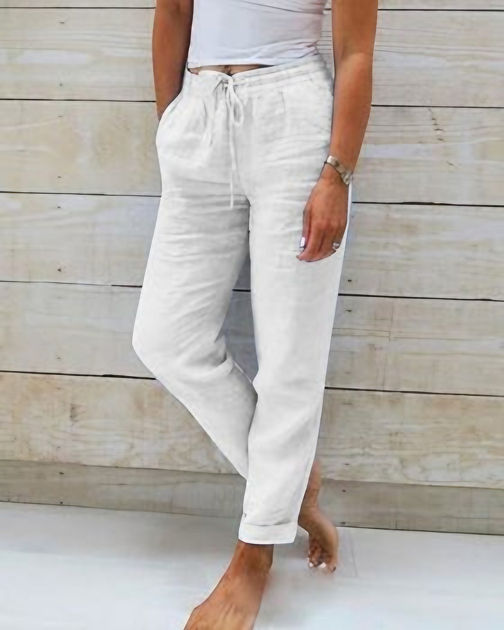 Pantalon ample femme à taille élastique, six coloris, du XS au 3XL, blanc