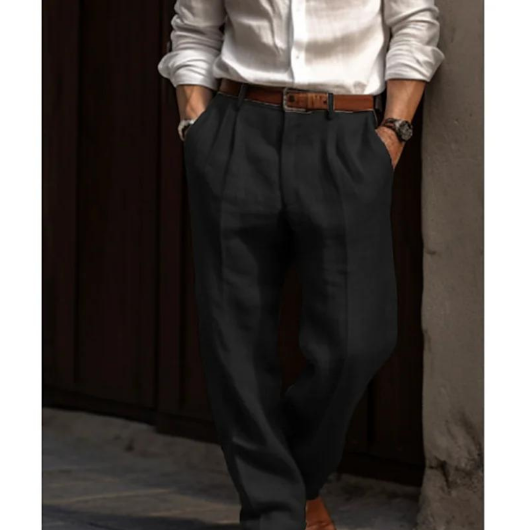 Pantalon d'été homme léger, coupe décontractée, poches latérales, noir