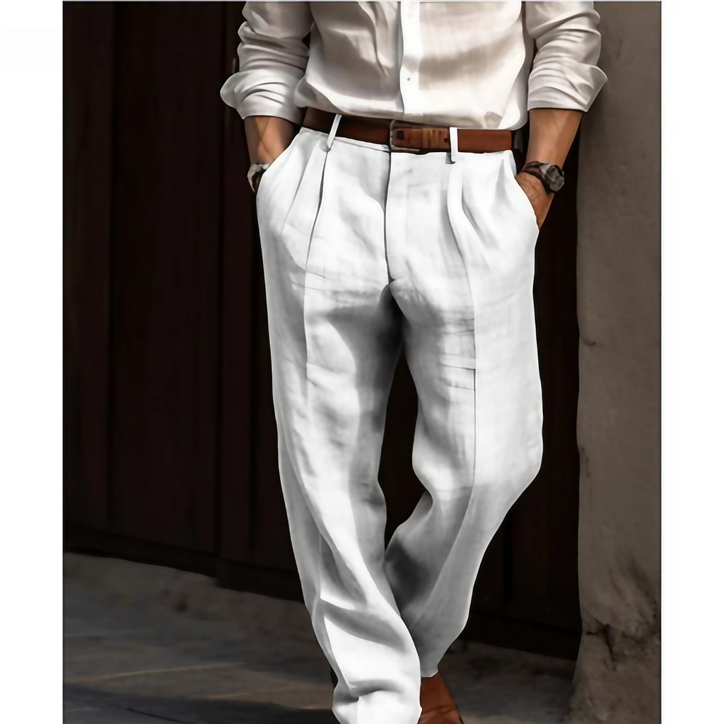 Pantalon d'été homme léger, coupe décontractée, poches latérales, blanc