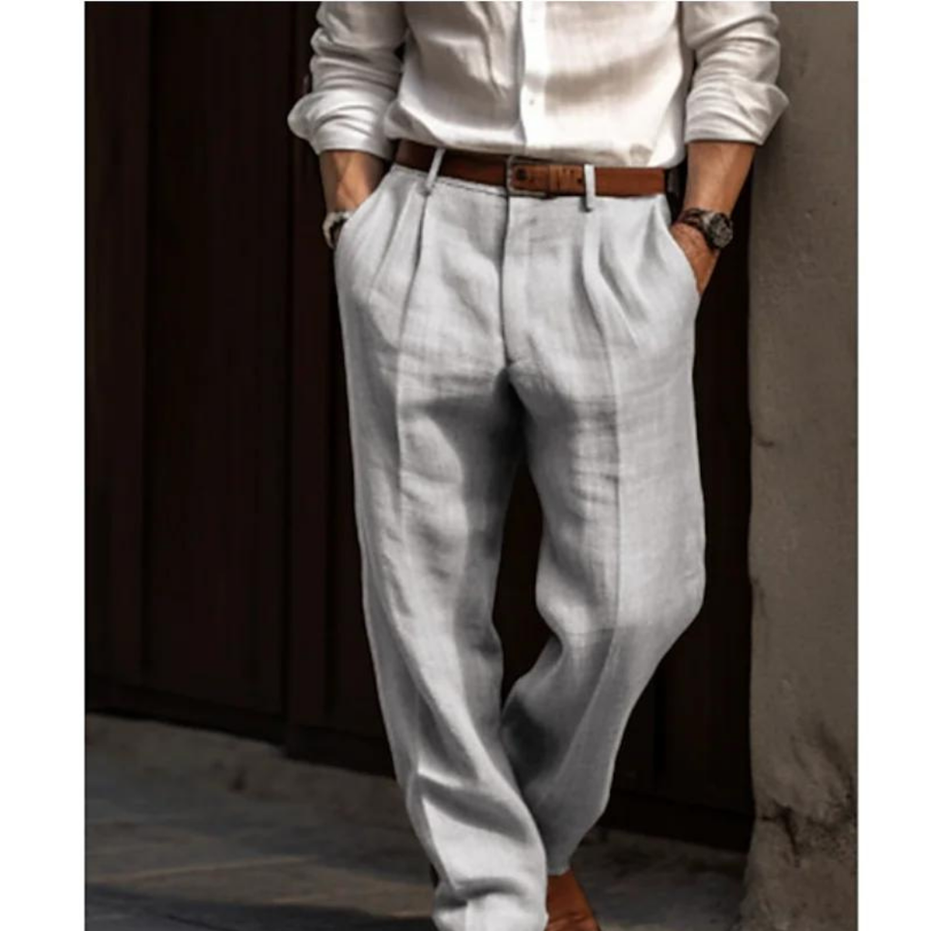 Pantalon d'été homme léger, coupe décontractée, poches latérales, gris
