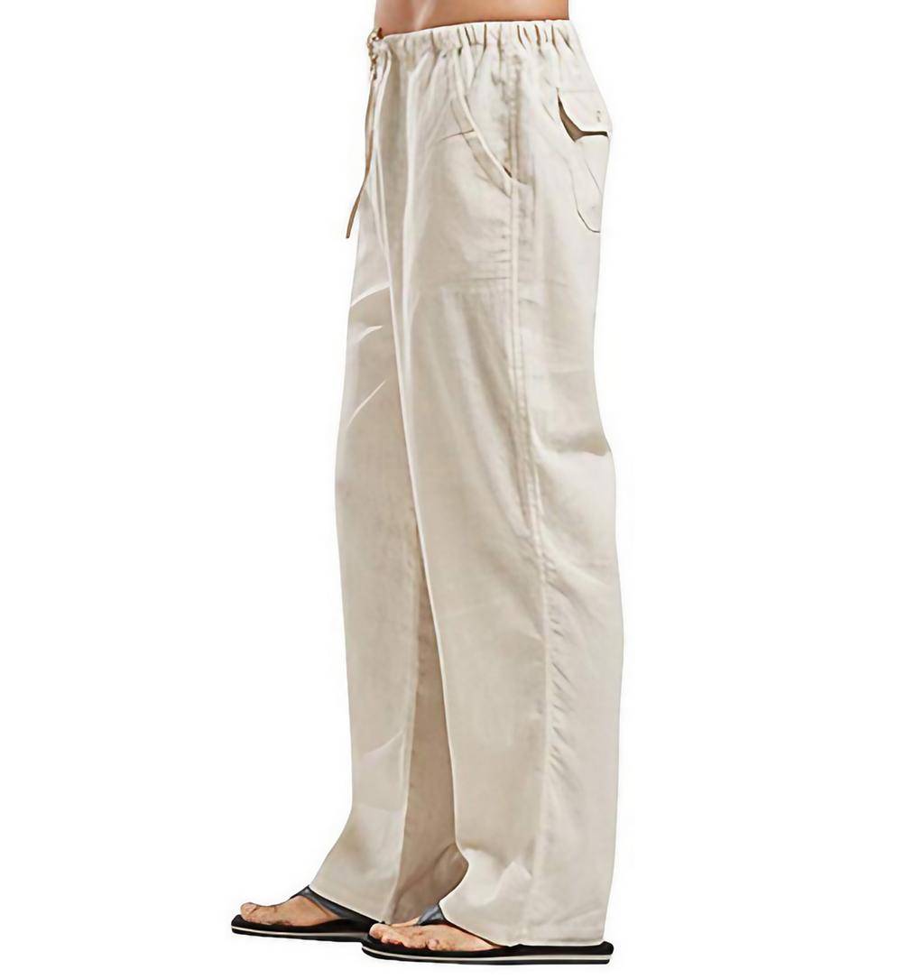 Pantalon d'été homme à taille élastique et poches, du S au 3XL, kaki clair
