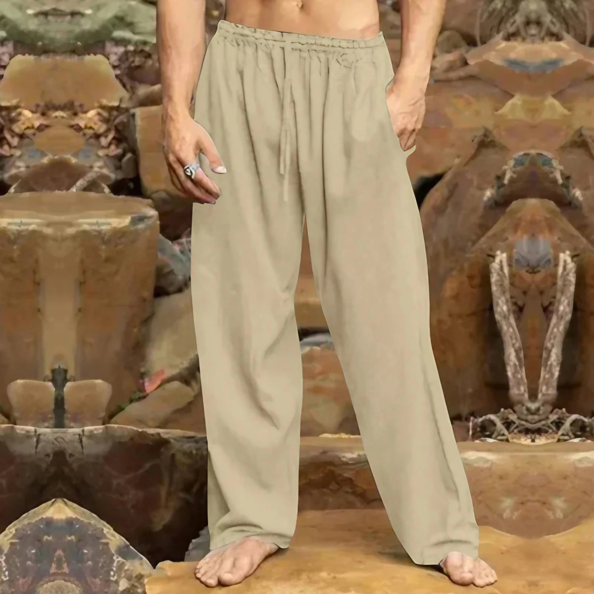 Pantalon homme d'été, coupe ajustée, sept coloris, kaki