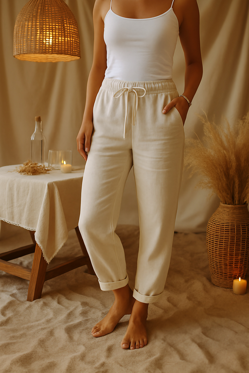 Pantalon femme à taille élastique, six coloris, du 36 au 46, kaki