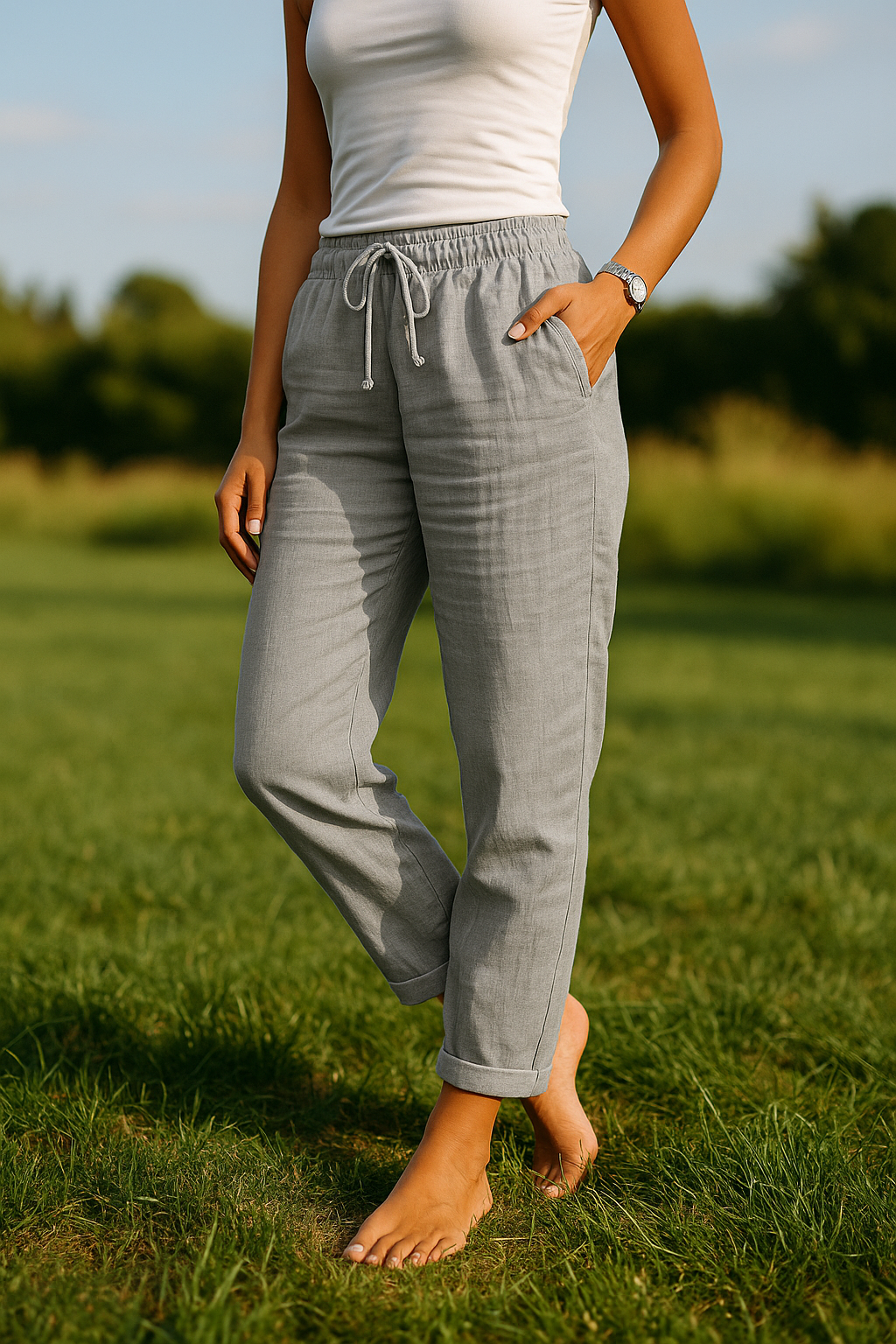 Pantalon femme à taille élastique, six coloris, du 36 au 46, gris