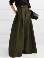 Pantalon large plissé femme taille haute, polyester mélangé, vert armée