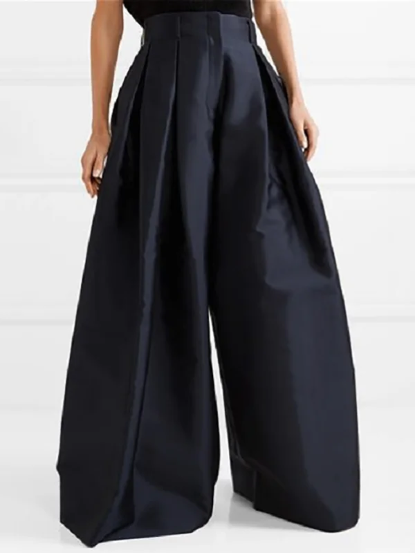 Pantalon large plissé femme taille haute, polyester mélangé